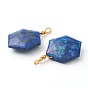 Natural Lapis Lazuli & Quartz Crystal & Amazonite Pendants, with Golden Brass Loops, Faceted, Polygon