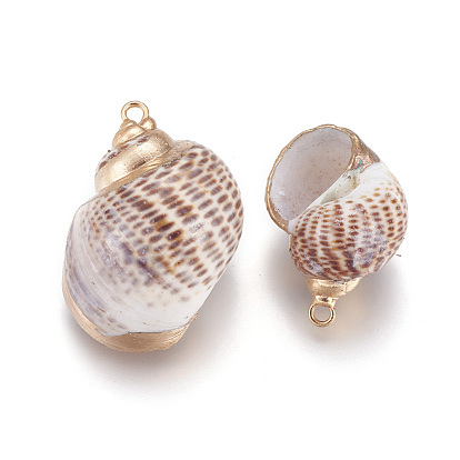 Electroplate Spiral Shell Pendants, with Brass Findings, Conch, Golden