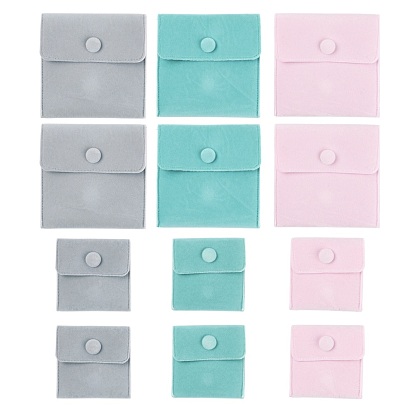 6Pcs 6 Style Square Velvet Jewelry Bags, with Snap Fastener