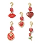 5 pcs décorations de pendentif en émail en alliage pour la Saint-Valentin, avec perles rondes en résine et fermoirs mousquetons en acier inoxydable, formes mixtes
