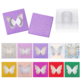 Olycraft 20 Sets 10 Colors Paper Folding Boxes, Empty Eyelash Packaging Box, with Clear Heart Window, Square