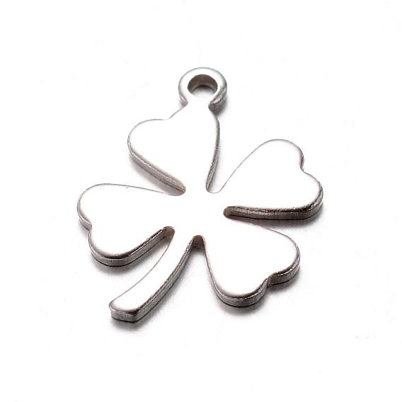 201 Stainless Steel Charms, Clover, 13x9.5x0.7mm, Hole: 1mm