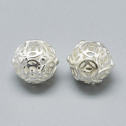 925 Sterling Silver Coin Beads, Round with Copper Cash Pattern