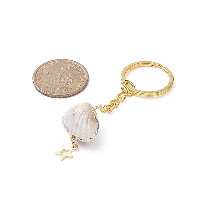 Porte-clés pendentif en acrylique en forme de coquillage, avec 304 breloque en acier inoxydable et porte-clés fendus en fer, lune / étoile
