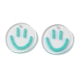 Transparent Printed Acrylic Pendants, Flat Round with Smiling Face Charm
