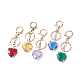 Colorful Heart Glass Pendant Keychain, with Alloy Findings
