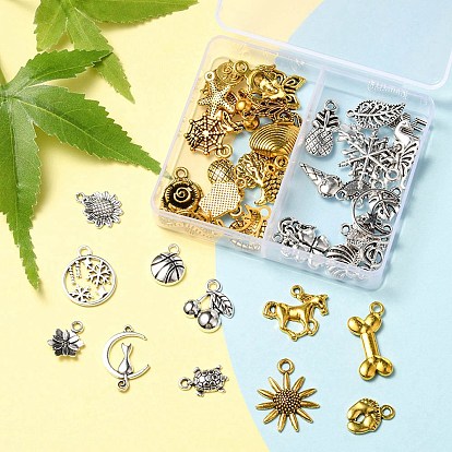 50Pcs 50 Style Tibetan Style Alloy Charms, Mixed Shapes