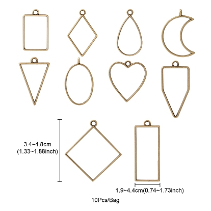 10Pcs Alloy Open Back Bezel Pendants, Supplies Filling Accessories, for Epoxy Resin, Resin Jewelry Making, Mixed Shapes