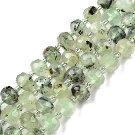 Perles naturelles préhnite brins, avec des perles de rocaille, facette, rondelle