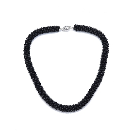 Glass Braided Beaded Necklace with Alloy Magnetic Clasps for Women