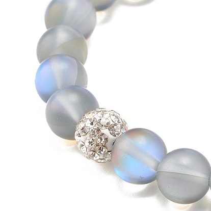 Pulsera elástica con cuentas redondas de piedra de luna sintética con pedrería, joyas de piedras preciosas para mujeres