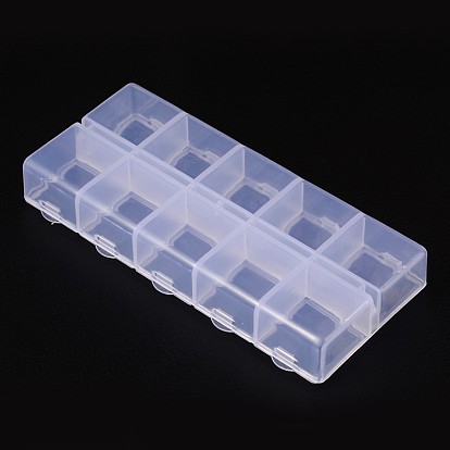 Contenedores de perlas de plástico cuboide, tapa abatible de almacenamiento de cuentas, 10 compartimentos, 13.2x6.2x2.05 cm
