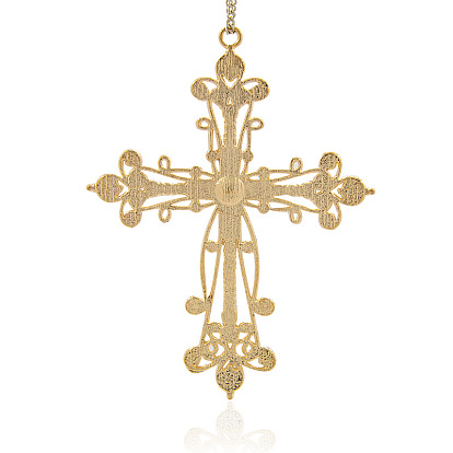 Alloy Rhinestone Big Pendants, Cross Necklace Charms, 93x71.5x7mm, Hole: 3mm