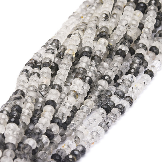 Naturales negras perlas de cuarzo rutilado hebras, facetados, Rondana plana