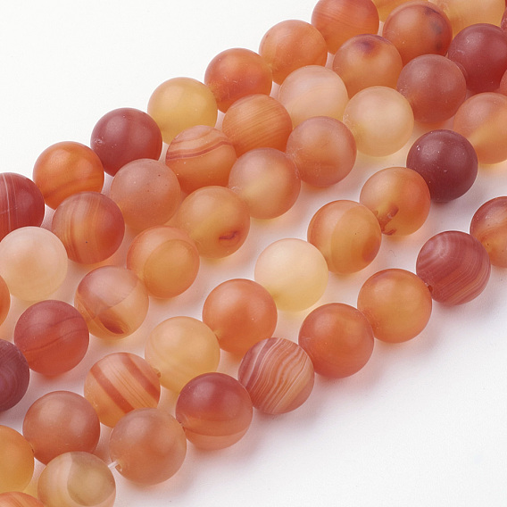 Natural Carnelian Bead Strands, Round, Frosted