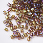 8/0 Two Cut Glass Seed Beads, Hexagon, Metallic Transparent Colours