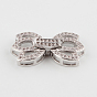 Flower Brass Micro Pave Cubic Zirconia Fold Over Clasps, 24x12x4mm, Hole: 2x1mm