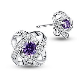 SHEGRACE Awesome Design Rhodium Plated 925 Sterling Silver Ear Studs, with Micro Pave AAA Cubic Zirconia Flower, 10mm, Pin: 0.7mm