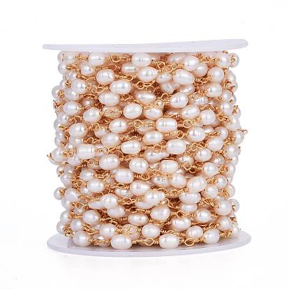 Cadenas de perlas de agua dulce, con hallazgos de latón y carrete, sin soldar, larga duración plateado