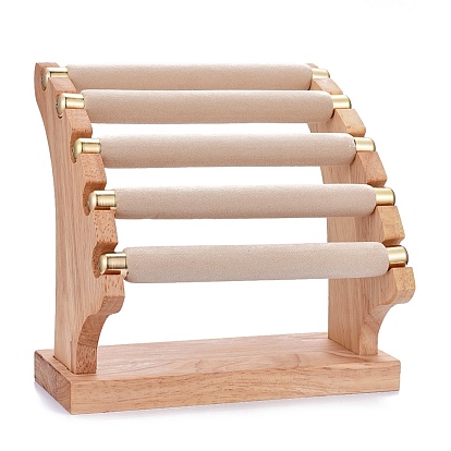 5-Tier Microfiber Cloth Bar Finger Ring Holder Stand, Wood Display Organizer for Jewelry