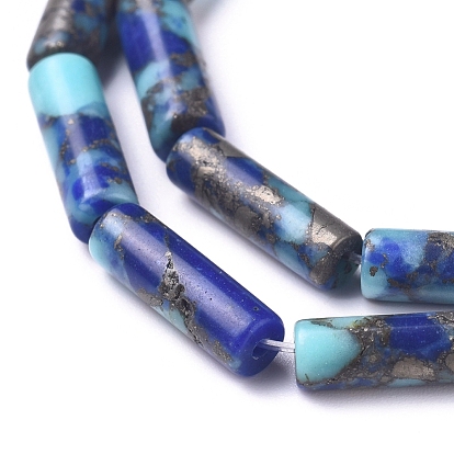 Brins de perles turquoise et lapis-lazuli en or synthétique assemblés, colonne