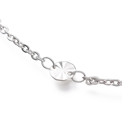 304 Stainless Steel Cable Chain Anklets, with Textured Flat Round Links and Lobster Claw Clasps