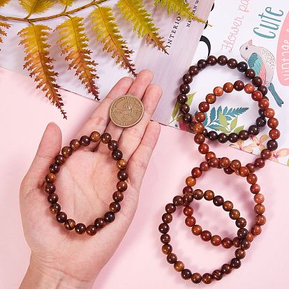 Bracelets extensibles unisexes en bois naturel avec perles, ronde