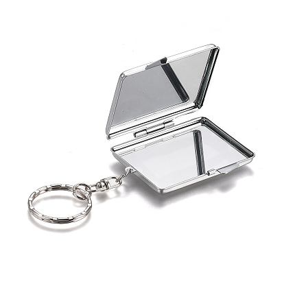 Porte-clés miroir pliant en fer, miroir de poche compact portable de voyage, base vierge pour artisanat en résine uv, rectangle