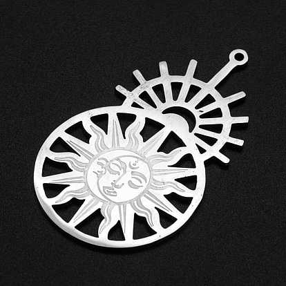 201 Stainless Steel Pendants, Laser Cut, Helm with Sun & Moon