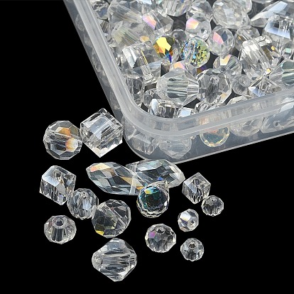100 piezas 15 cuentas facetadas de vidrio electrochapado transparente de estilo, bicono y redondo y cubo y lágrima y rondelle