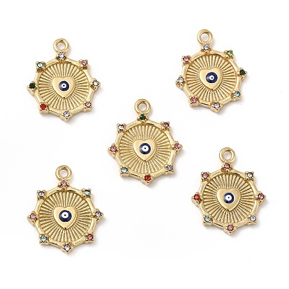 Vacuum Plating 201 Stainless Steel Pendants, with Colorful Rhinestone and Enamel, Sun with Evil Eye Charms