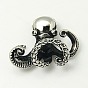 304 Stainless Steel Pendants, Antique Silver Metal Color, Octopus, 32x38x17mm, Hole: 5mm
