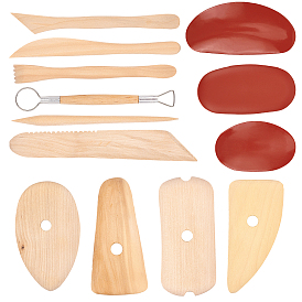Olycraft Sculpture Clay Tool, Clay Knife, with Oval DIY Silicone Molds, Wooden Pottery Clay Carving Curved Clapper Tool, DIY Handmade Light Clay Crafts