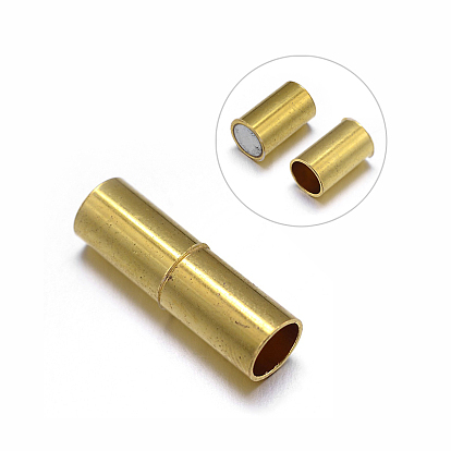 Column Brass Magnetic Clasps with Glue-in Ends, Nickel Free, 20x6mm, Hole: 5mm