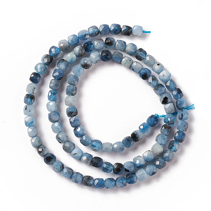 Natural Devil Blue Aquamarine Beads Strands, Faceted, Cube