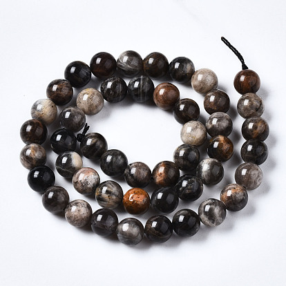 Brins de perles de sunstone noirs naturels, ronde