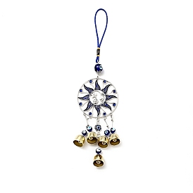 Sun Moon Star Wind Chimes, Handmade Lampwork & Alloy & Resin Evil Eye Hanging Ornaments