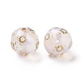 Plating Transparent Acrylic Beads, Golden Metal Enlaced, Round