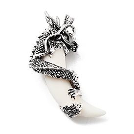 Alliage de style tibétain gros pendentifs, charms dragon avec corne florale en résine blanche
