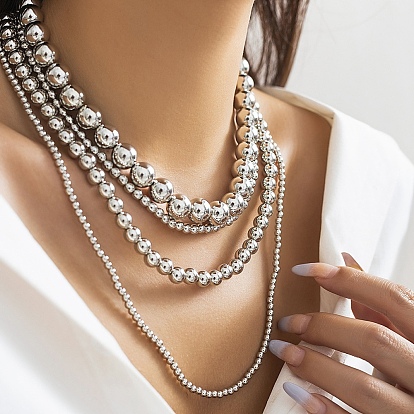 CCB Plastic Round Beaded Chains Multi Layered Necklaces for Women