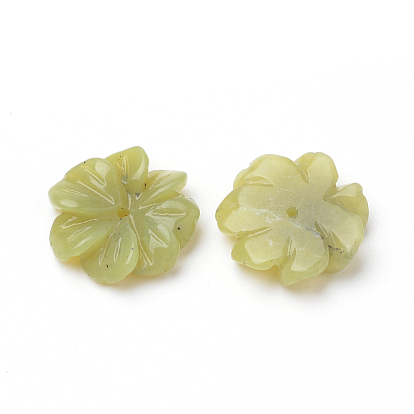 Natural Butter Jade Beads, Carved Flower