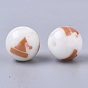 Christmas Opaque Glass Beads, Round with Electroplate Christmas Hat Pattern