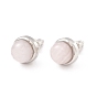 Natural Gemstone Half Round Stud Earrings, 304 Stainless Steel Jewelry for Women