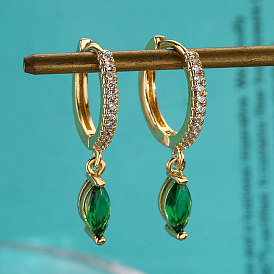Boucles d'oreilles pendantes géométriques pour femmes, pierres de luxe cz, bijoux en cuivre plaqué or