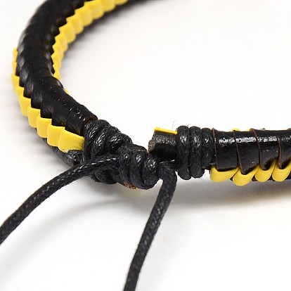Cuir style décontracté unisexe à la mode enveloppé bracelets en cuir PU, avec cordon ciré, 54mm