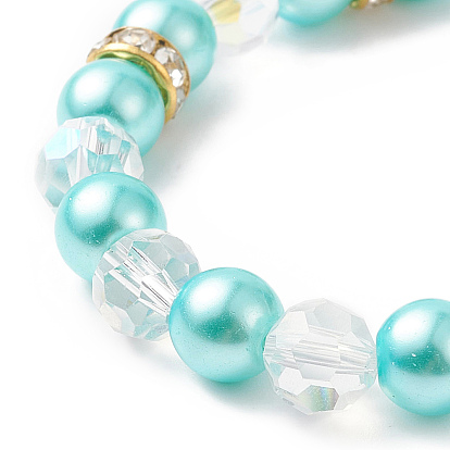 Alloy Enamel Shell Charms Stretch Bracelet, Glass Pearl Beaded Adjustable Bracelet for Kids