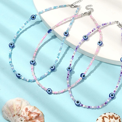 3 шт. 3 набор цветных ожерелий из смолы «Сглаз» и стеклянных бусин