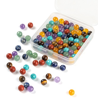 100 pcs 7 style perles de pierres précieuses mélangées naturelles, facette, ronde
