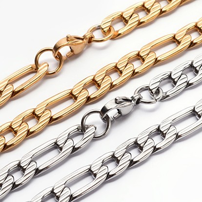 304 Stainless Steel Figaro Chains Necklaces, with Lobster Claw Clasps, 23.6 inch(59.9cm)