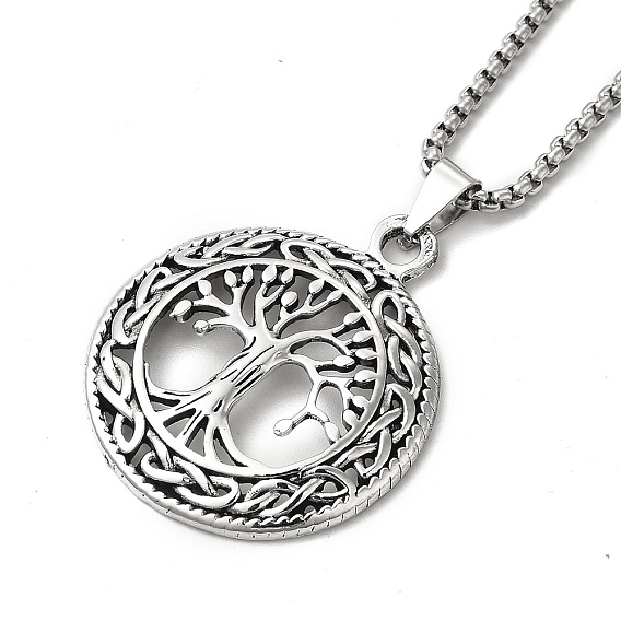 Alloy Tree of Life Pandant Necklace with Titanium Steel Box Chains, Gothic Jewelry for Men Women